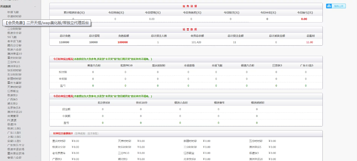 二开天恒时时彩现金盘口网,wap手机版美化版,带独立代理后台-二妹源码-4